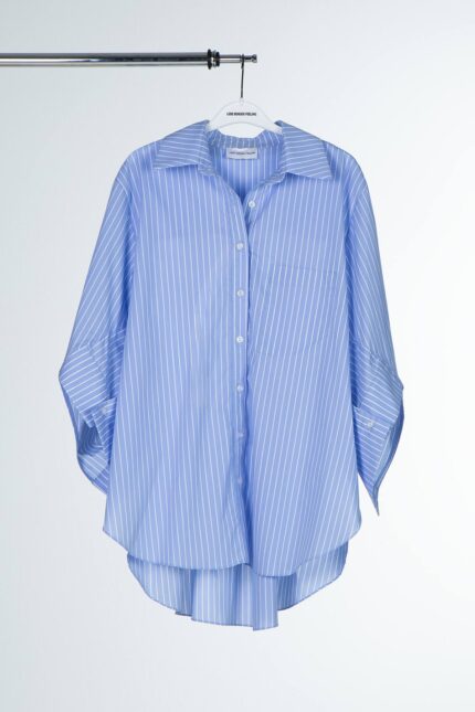 Striped cotton-blend shirt with asymmetric sleeves
