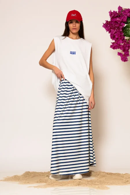Less Sonder Feeling Drawstring A-line striped skirt 2681002