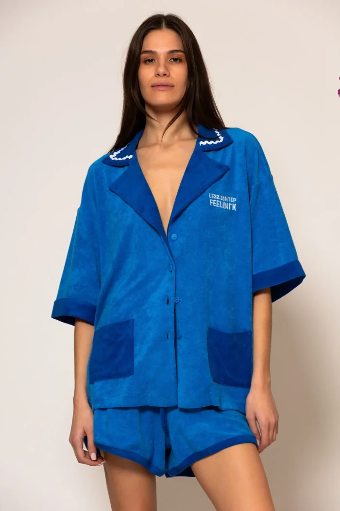 Cotton-blend logo embroidered terry shirt