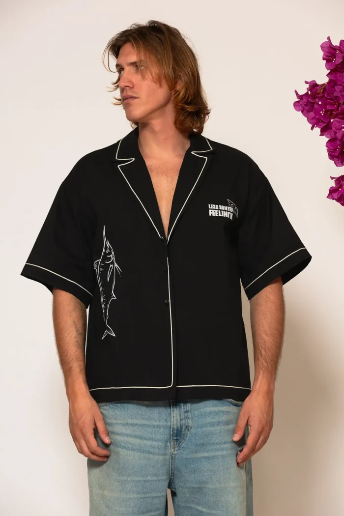 Black Logo Embroidered Illustration Shirt