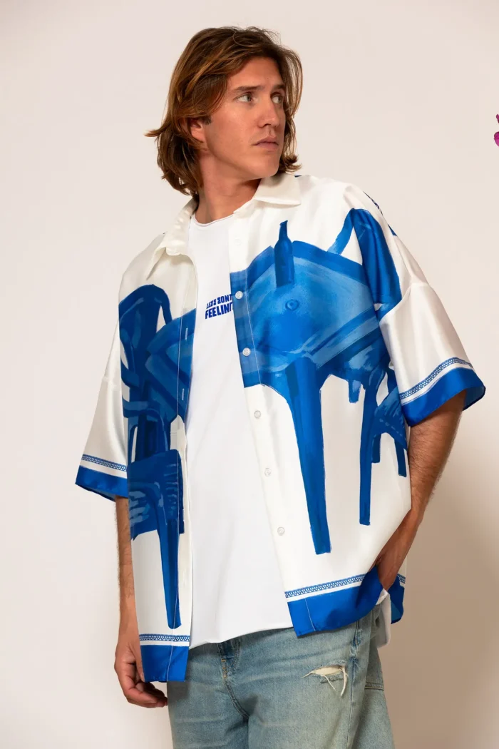 Less Sonder Feeling Illustration Print Satin Shirt 2682004wm
