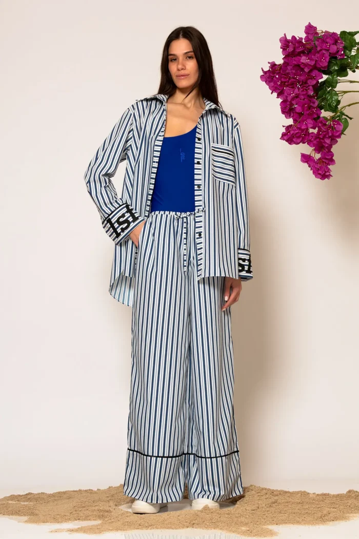 Less Sonder Feeling Striped Poplin Shirt with Pockets and Logo print