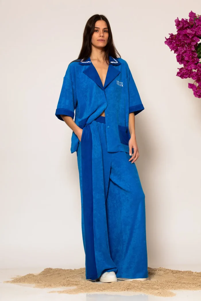 Cotton-blend side striped terry pants