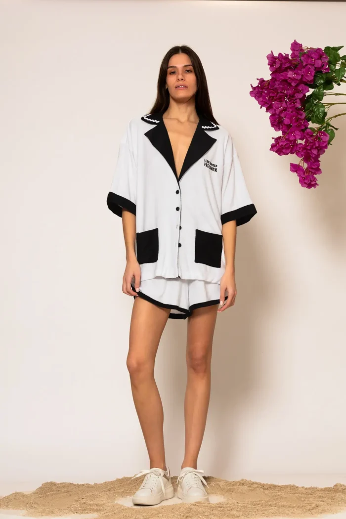 “Almyra” Cotton-blend side striped terry shorts