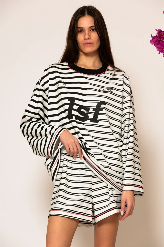 Striped blouse with logo print
