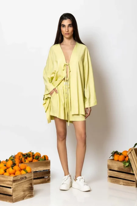 Less Sonder Feeling Loose linen tie-front shirt 2582004