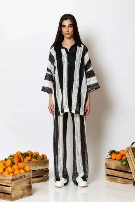Less Sonder Feeling Striped crochet knit pants 2583008